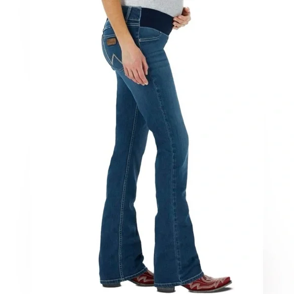 WRANGLER BOOT CUT DENIM JEANS MATERNITY RETRO MID RISE PANTS COWGIRL BABY SIZE 7 - Picture 1 of 9